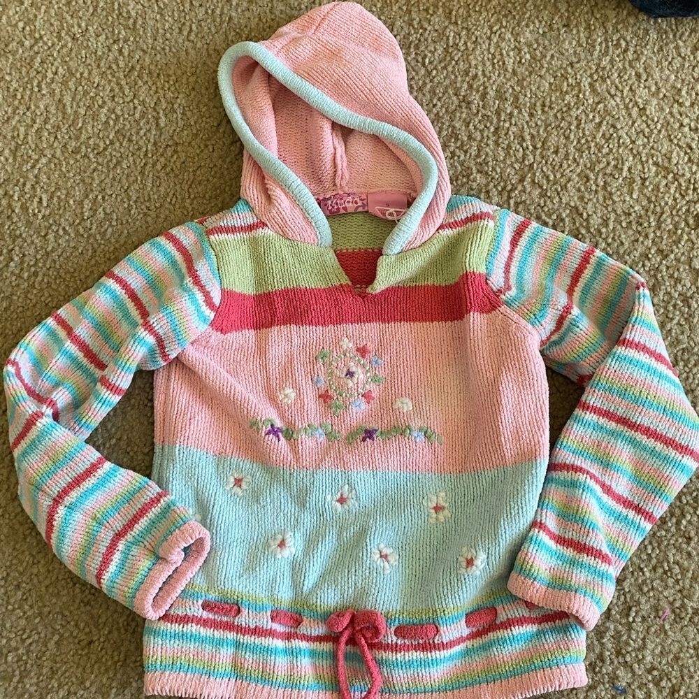 Girls Pink and Blue Mudd Flower Sweater Style Hoodie Sweatshirt